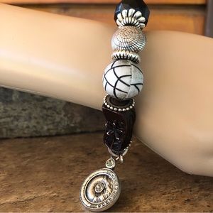 👛(ANY 2/$25) HANDMADE Stretchy Silver/Black/Grey Tones Bracelet